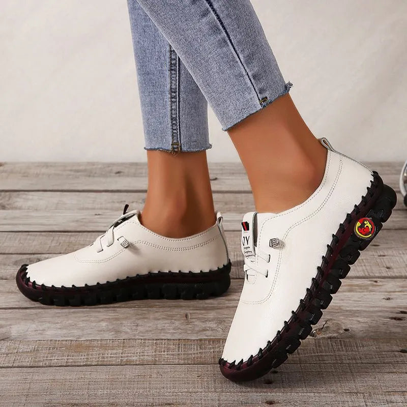 Sneakers Women Shoes Loafers Lace Up Leather Flat New Spring 2024 Casual comfortable Mom Shoe