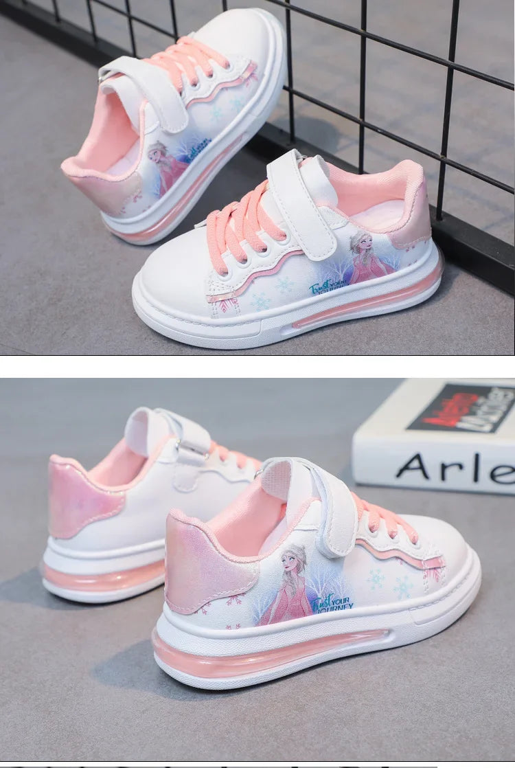 Disney Kids Girls Shoes 2024 Summer Children Sneakers Girls Elsa Frozen Princess Casual Sport Shoes Student Shoes Teen Shoes