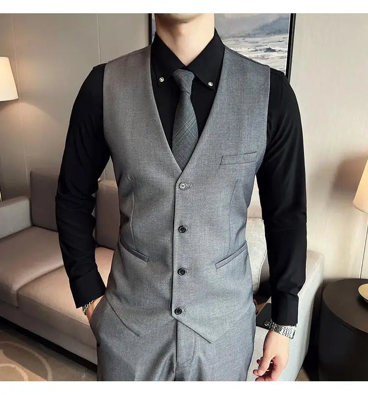 2023High-quality solid color (suit + vest + trousers) Men's business formal suit 3/2 business suit bridegroom and best man