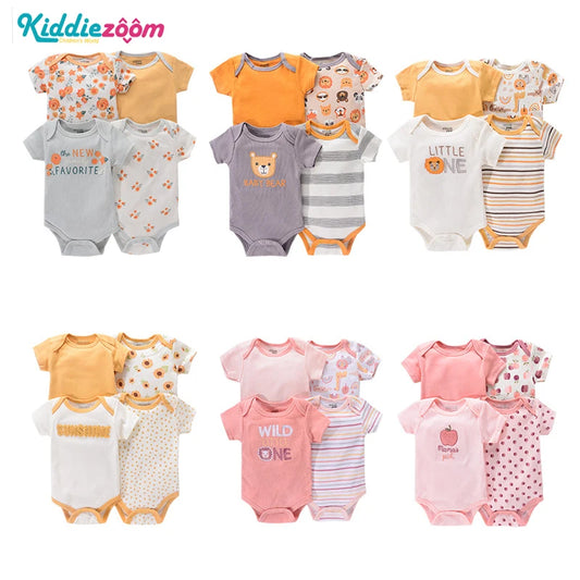 4Pieces Baby Clothing Four Season Unisex Cartoon Short Sleeve Baby Boy Girl Bodysuits Cute 100%Cotton Newborn Clothes