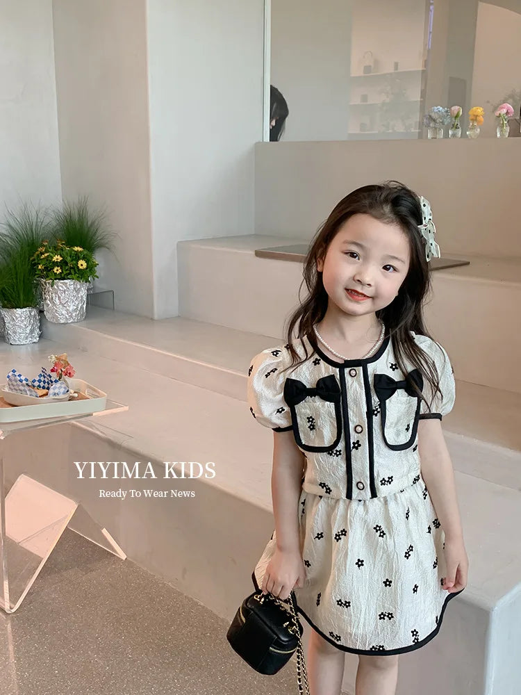 Girls Clothing Set 2022 New Summer Short Sleeve Shirt Top & Floral Skirt 2PCS Children Clothing Kids Clothes Sets 2 3 4 5 6 7Y