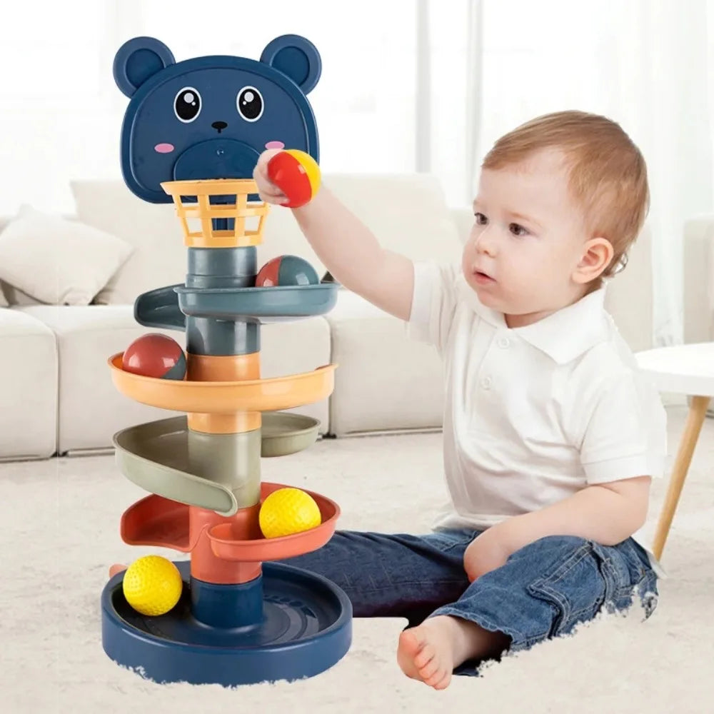 Children Baby Development Sensory Toy Montessori Early Educational Games Stacking Track Baby Toy Rolling Ball Tower