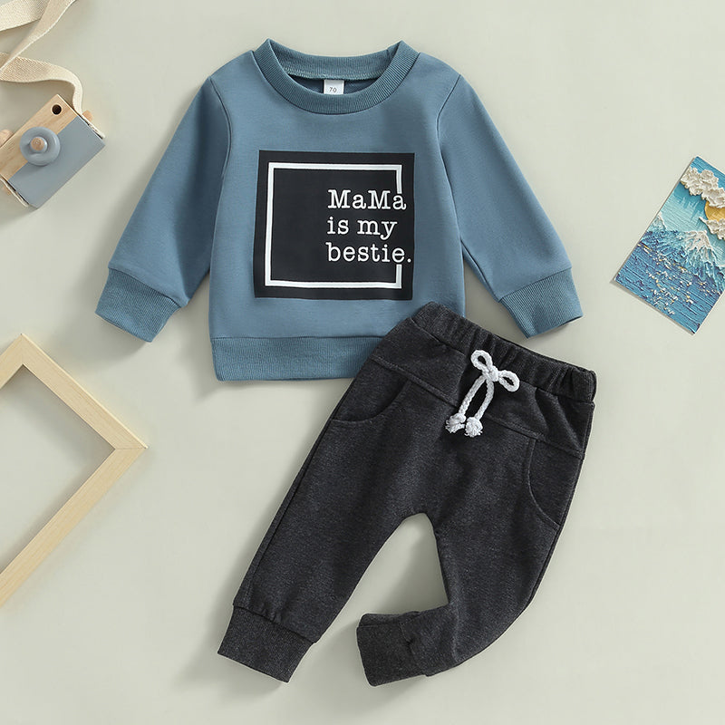 Toddler Baby Boy Clothes Mamas Bestie Long Sleeve Sweatshirt Jogger Pants Set Fall Winter Outfits