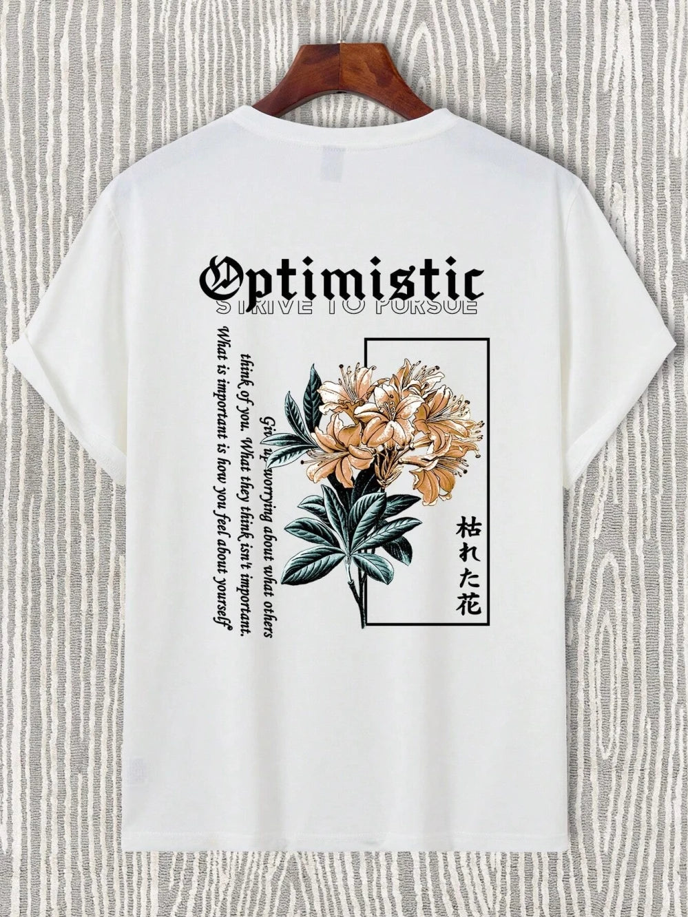 Optimistic Strive To Porsue Harajuku Flower Printing Male Tshirt Oversized Loose T Shirts Cotton T Shirts Breathable T-Shirts