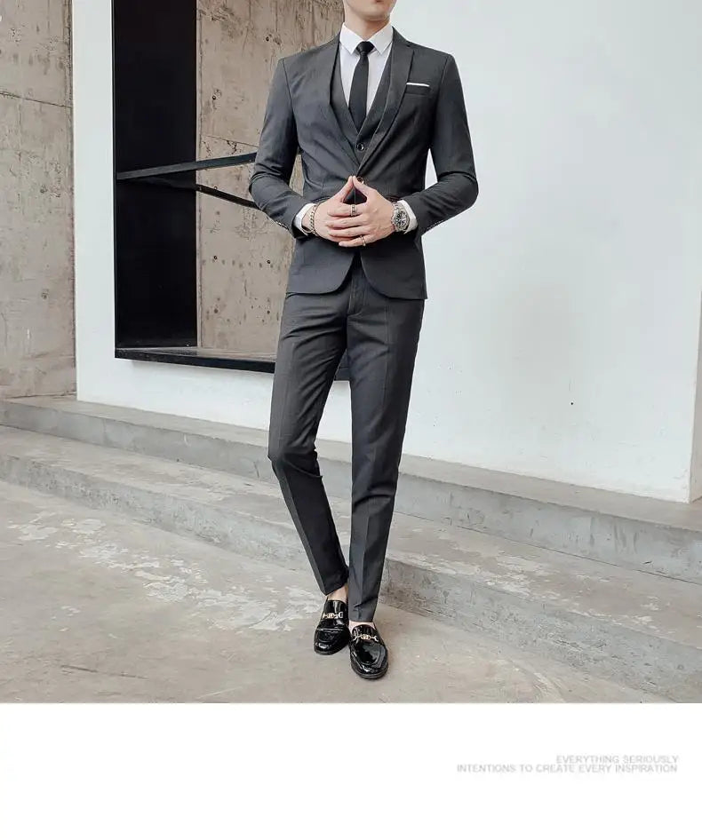 2023High-quality solid color (suit + vest + trousers) Men's business formal suit 3/2 business suit bridegroom and best man