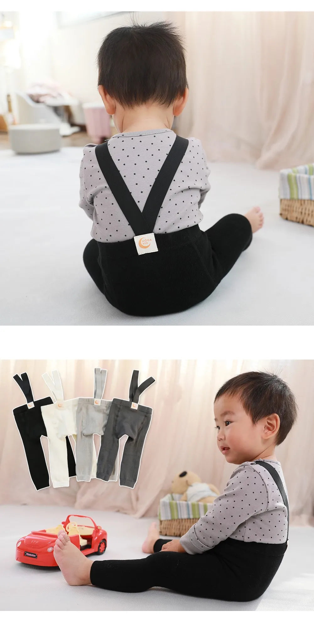 2024 Spring Fashion Boy Baby Solid High Waist Overalls Girl Children Cotton Leggings Infant Casual Suspenders Pants Kid Trousers