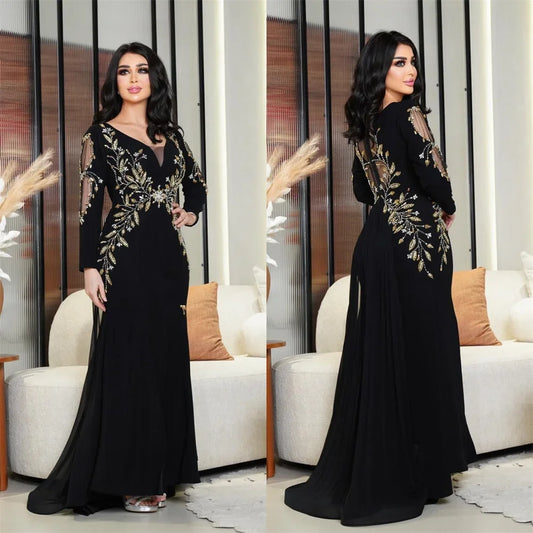 Formal Dress Saudi Arabia Dearin V-neck A-line Floor Length Skirts Draped Tulle Embroidery Bespoke Occasion Dresses Prom Evening