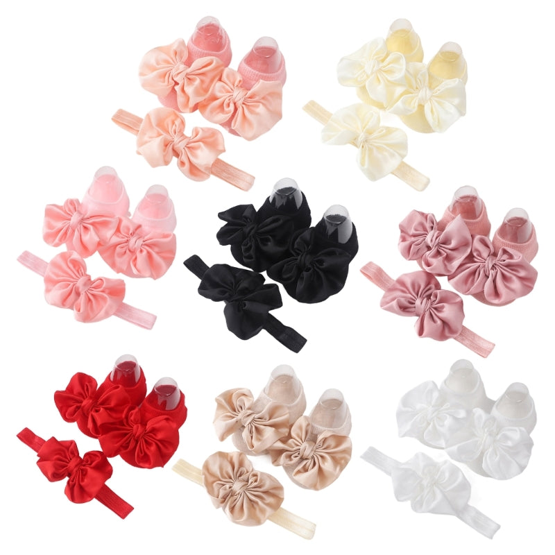 New Baby Sweet Girl Princess Headbands Socks Set Lace Flower Newborn Baby Headbands  Bow Elasitc Hair Bands Hair Accessories