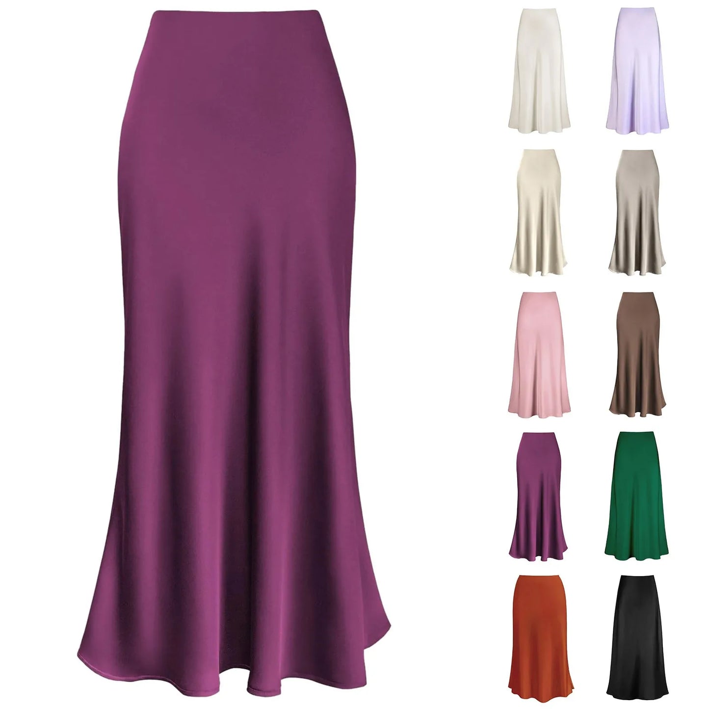 مجموعة أروين التجارية ARWEN & AJH GROUP  Pleated Long Skirts Summer Women 2024 Korean Skirt Streetwear Elastic Waist Solid Elegant Satin Dress платье For Ladies