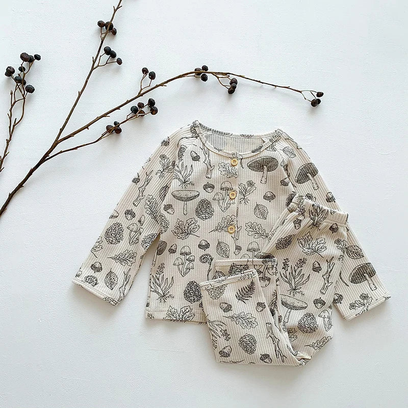 Baby Pajamas Set Loungewear Sleepwear for Kids Long Sleeve Boy Girl Breathable Cotton Waffer Top and Bottom Children's Clothes