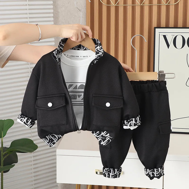 Children's set autumn suit 2024 new style stylish handsome baby clothes boy Korean style tops jacket three-piece suit Loungewear