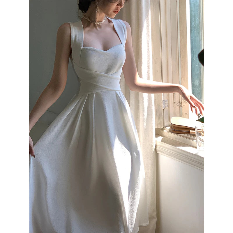 Korean Elegant Midi Dresses for Women 2023 Summer New Evening Party Fashion Slim Female Vestidos Casual 1-piece Bandage Clothes