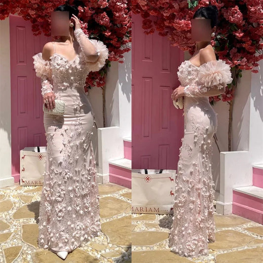 Saudi Arabia Evening Dress Formal Sweetheart Sheer Straps A-line Floor Length Skirts Flower Bespoke Occasion Dresses Prom Gown