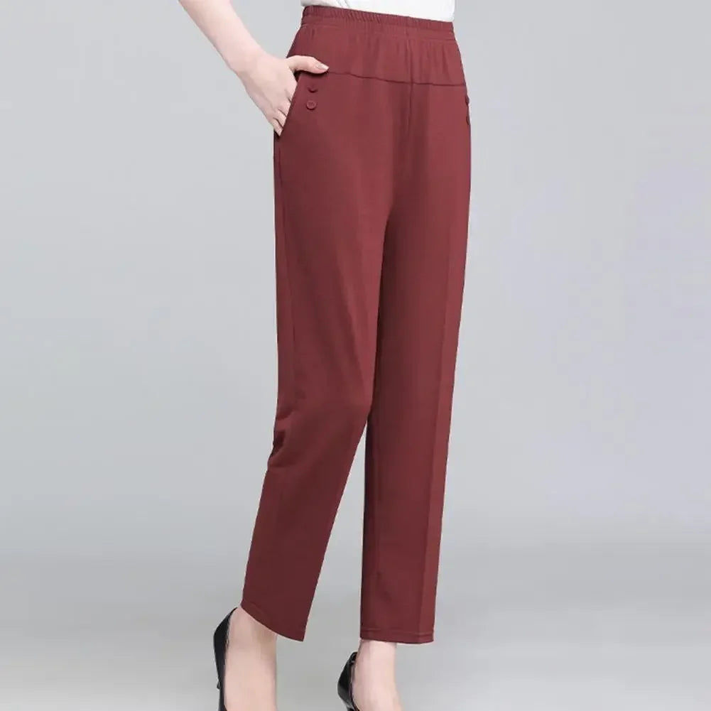 Big Size 5XL Women Casual Straight Pants Spring Summer Thin Loose Elastic High Waist Fashion Diamonds Pocket New Female Trousers