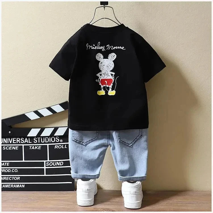 Baby Boys Mickey Mouse Short Sleeve T-shirt+Jeans Sets Clothes Summer Children Fashion Clothing Outfits Kids Tracksuits 1-7Year