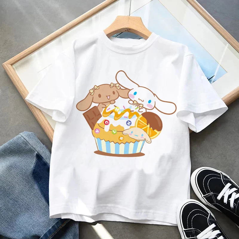 Tshirt Cinnamoroll Children's T-shirt Kawaii T Shirt Sanrio Anime Cartoon Children Casual Clothes Y2k Tee Shirt Kid Girl Boy Top