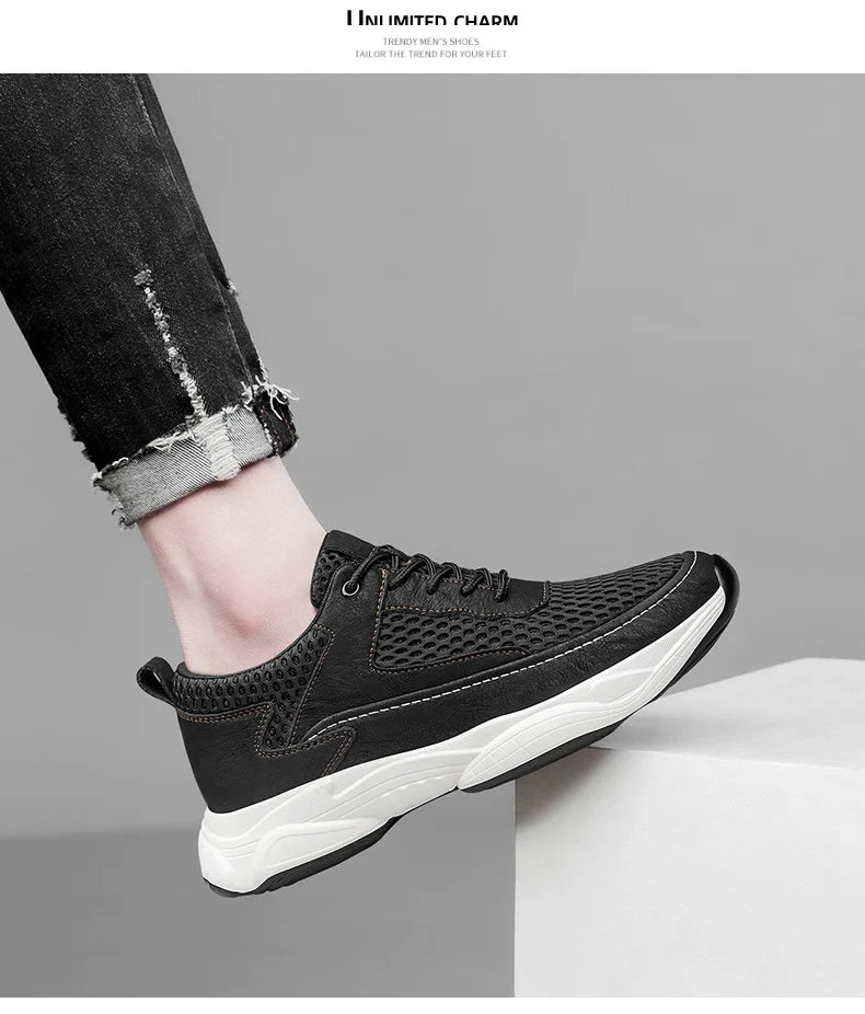 Breathable Sneakers Man Elevator Shoes Height Increase Insole 8cm Black Taller Shoes Men Leisure Fashion Sports Plus Size 37-44