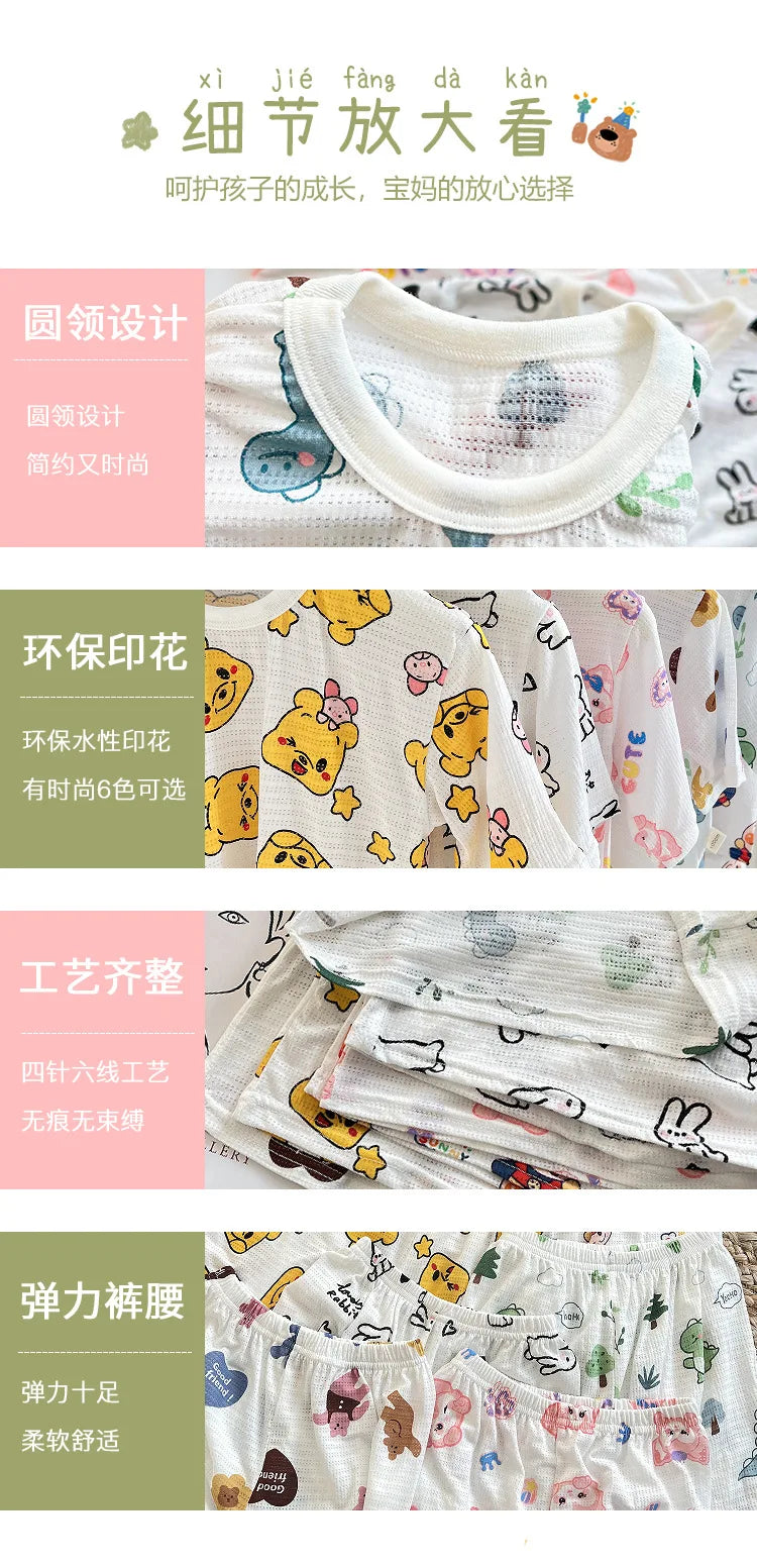 Disney Winnie The Pooh Pajamas Children's Bamboo Fiber Cartoon Loungewear Breathing Cotton 7 Minutes Air Conditioning Clothing