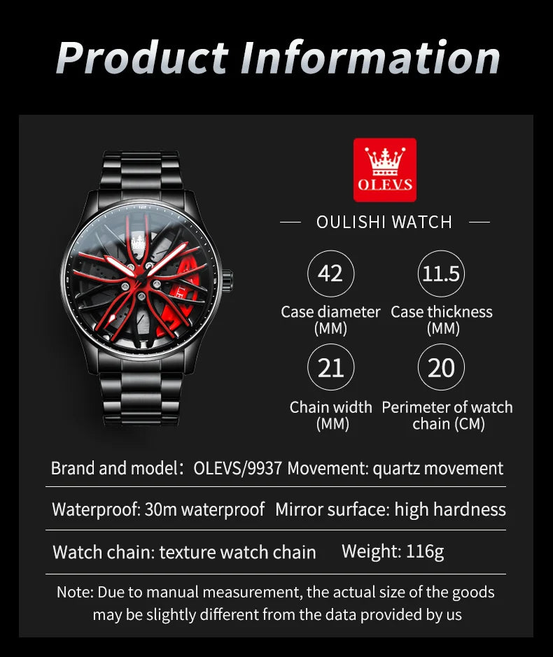 OLEVS Wheel Men's Luxury Watch Waterproof Rotary Sport Car Rim Man Watch High Quality Fashion Best Selling Quartz Men's Watches