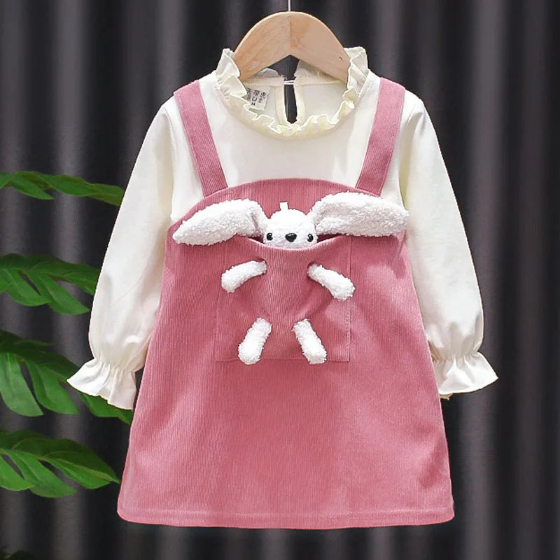 Kid Girl Dress Princess Dress Pocket Bear Gift Birthday Party Children Puff Long Sleeve Toddler Girl Clothes Teen Baby Suit A830