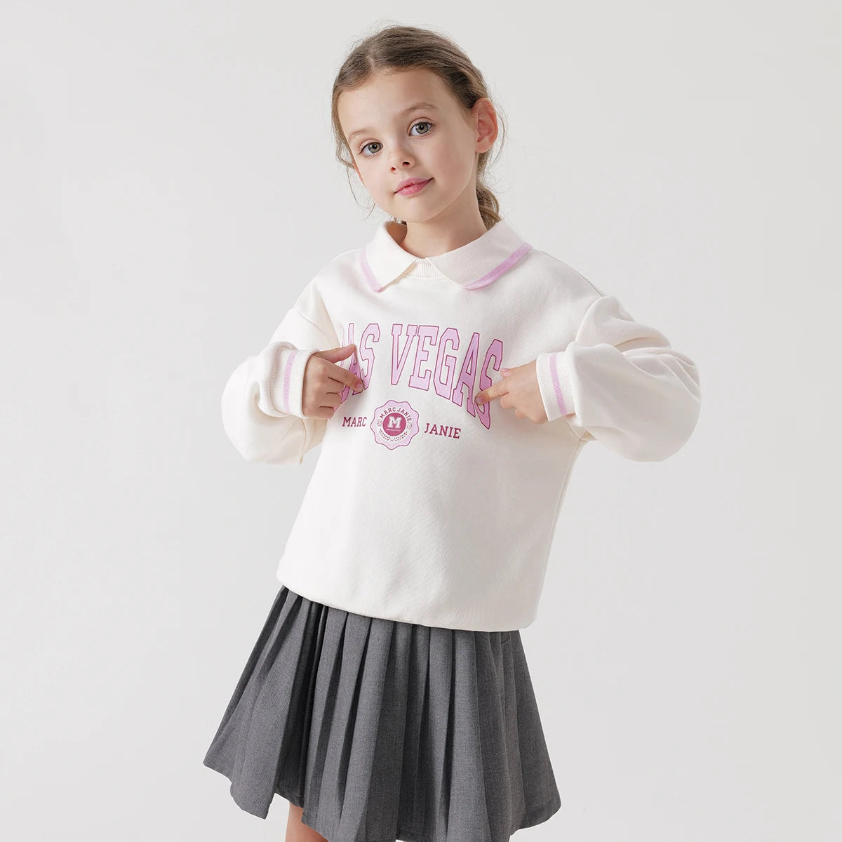 ARWEN & AJH GROUP  Academic Style Girls Cotton Lapel Letter Sweatshirt Kids Top for Spring 240068