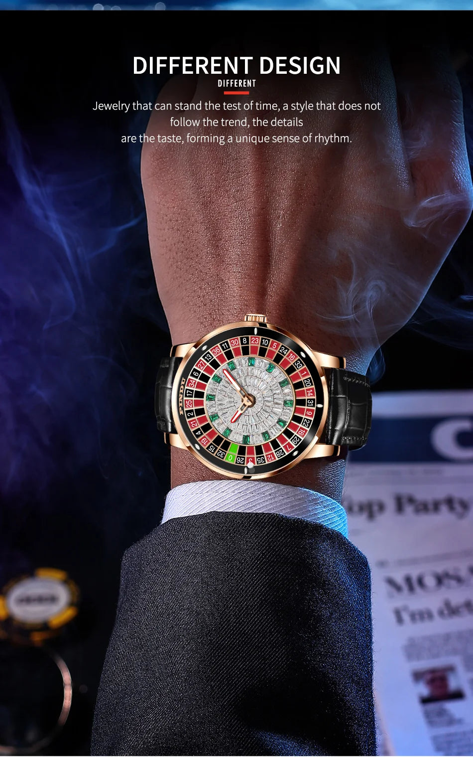 PINDU Design New Mechanical Watch NH35 Rotating Dial Las Vegas Roulette Desktop Theme Automatic Watch Men Diamond Luminous Hands