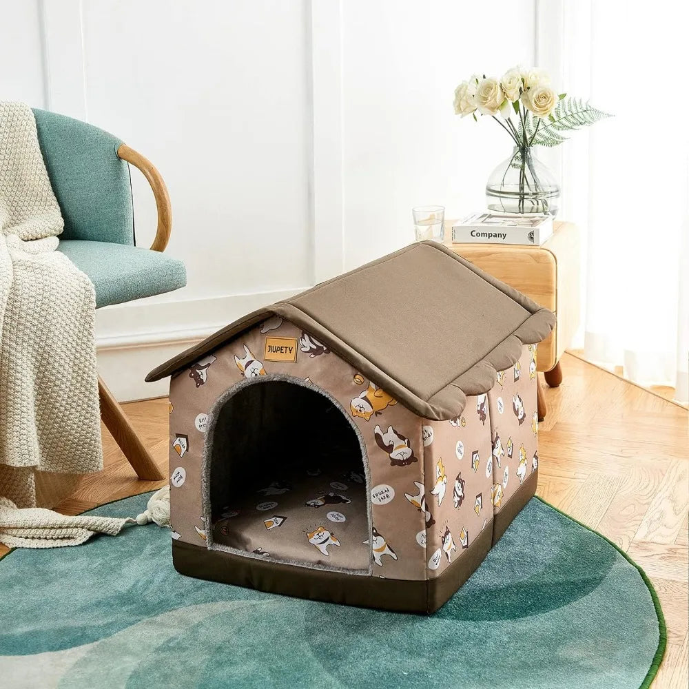 Jiupety Dog House Indoor, XL Size Indoor Dog House for Medium and Large Dog, Warm Cave Sleeping Nest Bed for Cats and Dogs, Brow