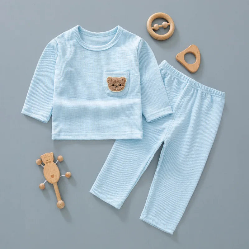 Fall Baby Pajamas Suit 0-3Y Toddler Boys Long Seeved Sleep Wear Underwear Set Girls Bear Head Night Wear Infant Home Clothes