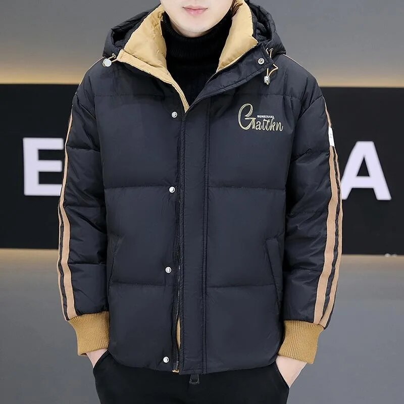 2024 Winter New Male Trend Down Jacket Men Loose Short Fashion Patchwork Thickened Warm Outwear Casual Large Size Hooded Outcoat