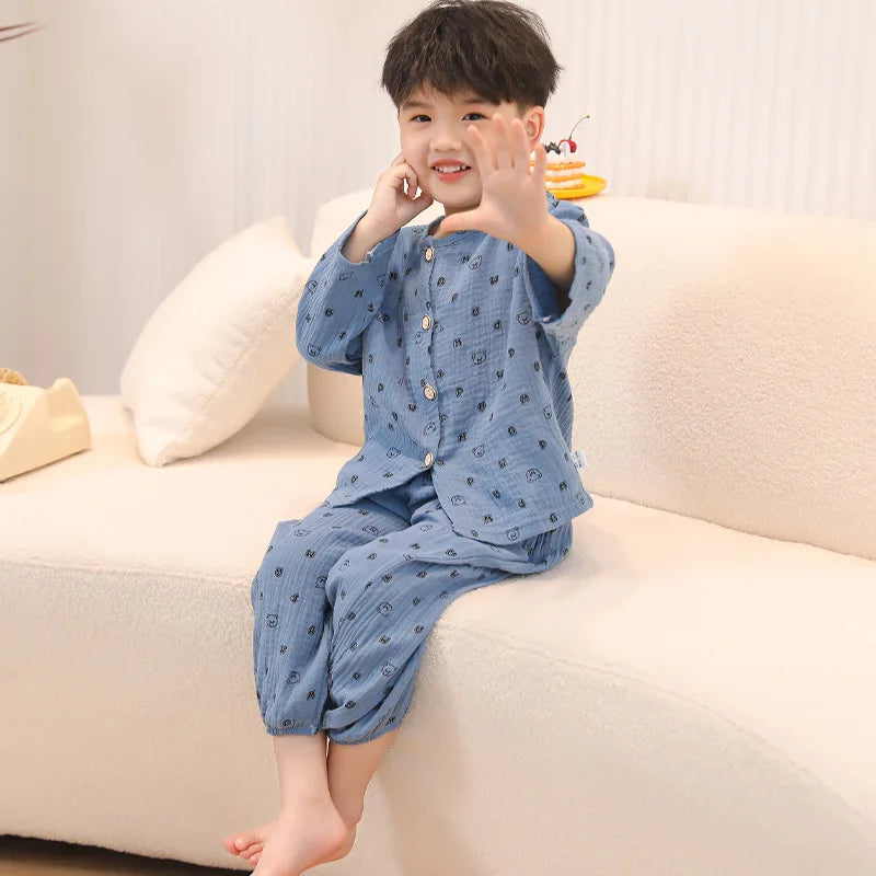 Baby Suit Clothes Boys Girls Muslin Cotton Home Wear Outfit Set Kids Long Sleeves Pajamas Tops+Pants Soft Pajamas 2PC 0-10T