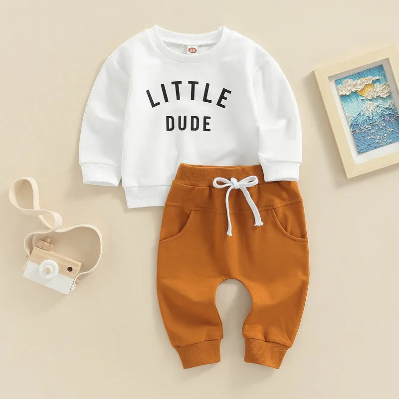 RUEWEY Pant Sets Baby Boy Clothes Fall Infant Top and Bottom Sets for Children Letter Long Sleeve Suit Baby Groups Clothing