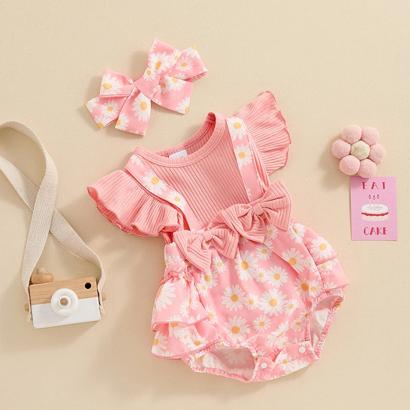 Baby Girl Clothes 3 6 9 12 18 Months Newborn Ruffle Butt  Romper Daisy Overalls Jumpsuit Summer Outfit