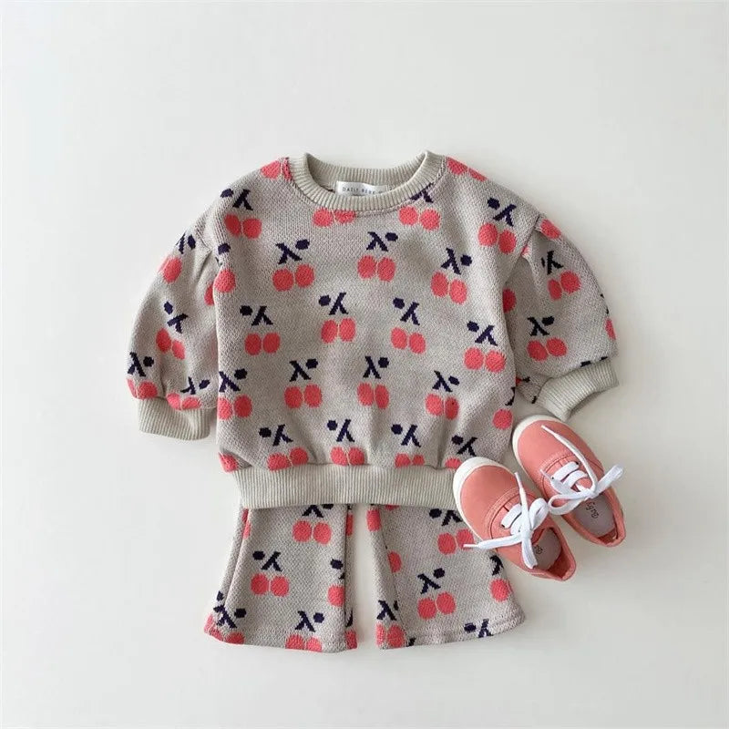 2024 Autumn Toddler Baby Girl Clothing Set Girls Knitted Sweater Tops + Flared Pants 2 Pieces Knit Suit Children Outfits Clothes