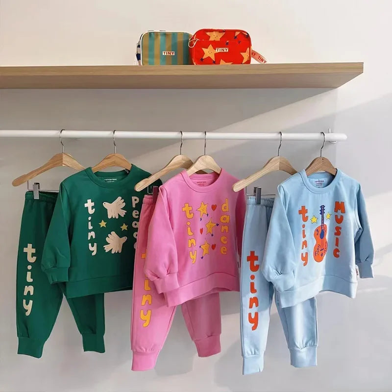 Autumn Fashion Boys Sweatshirt 2024 New Cartoon Violin Children's Hoodie Pants Set Baby Girl Pullover Top Children's Clothing