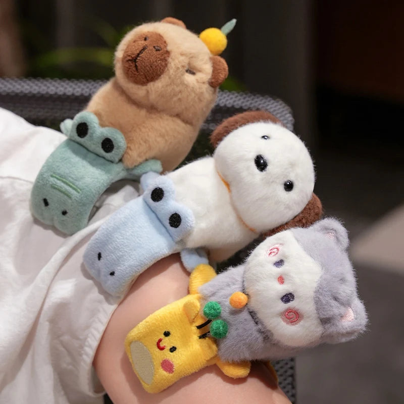 Lovely Animal Slap Snap Wrap Wristband Bracelet Capybara Dog Cat Plush Hand Ring Wristband Kids Toys Creative Funny Gift