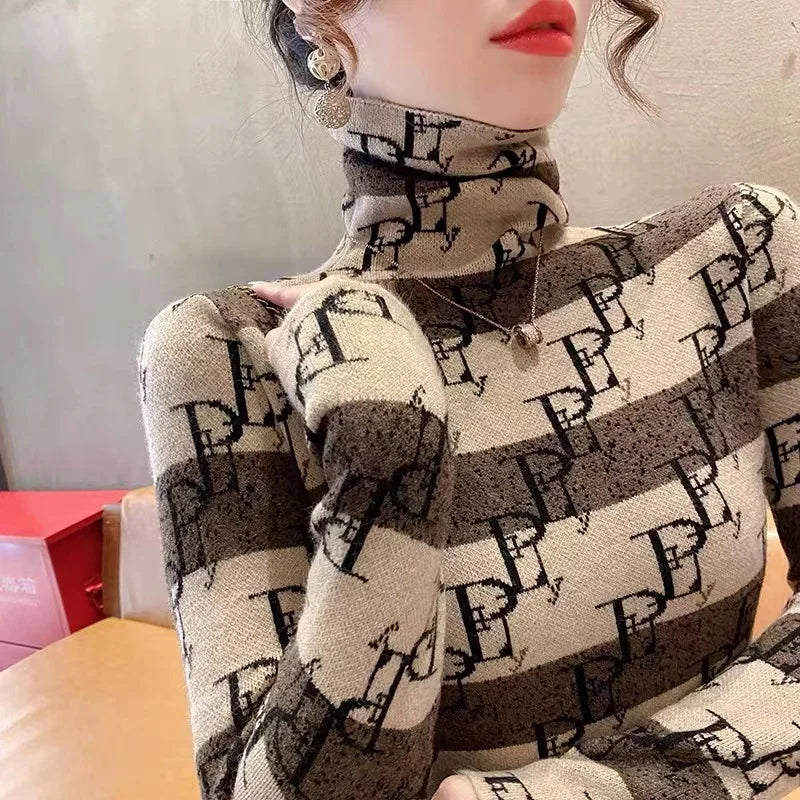 ARWEN AJH  Women  Letter Jacquard Sweaters 2024 Spring Street Fashion Causal Slim Top Female Thin Soft Comfortable Vintage Chic Knitwear