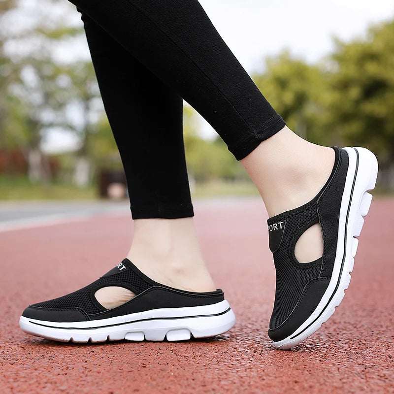 Men and Women Mesh Half Shoes Summer New Couple Slippers Lightweight Comfortable Thin Section Lazy Baotou Half Slippers 35-48