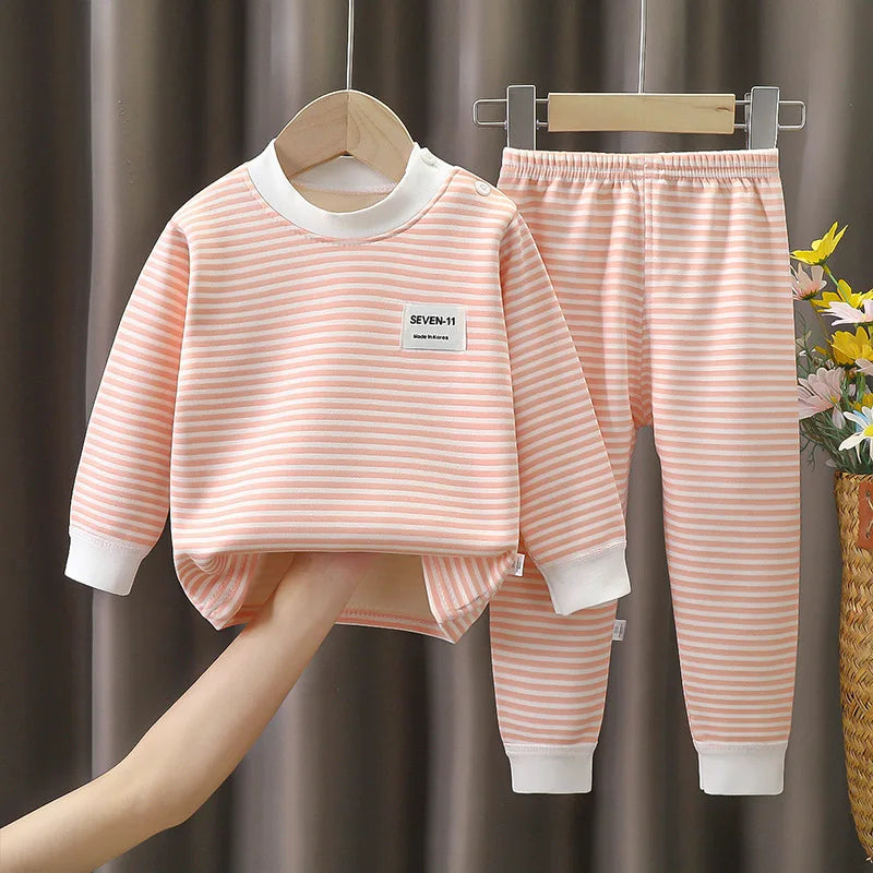 0-5-year-old baby plush children's pajamas solid color long sleeved pants breathable pajamas for boys and girls casual wear