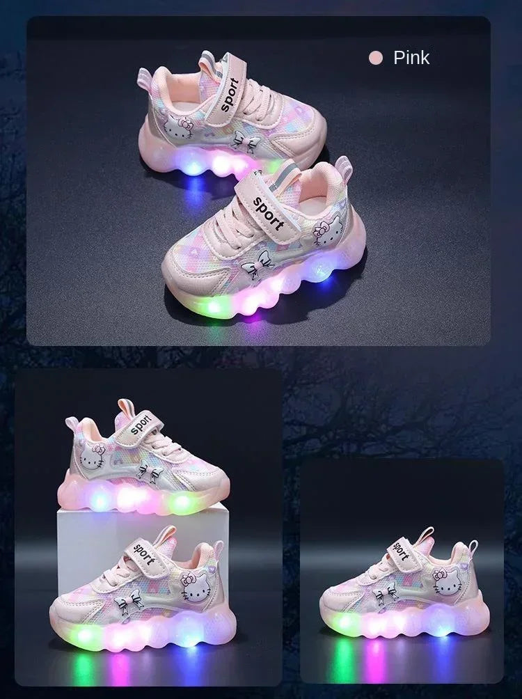 Cute Hello Kitty Casual Shoes for Baby Girl Children Led Light Sneakers Kids Shoes Toddler Walking Shoes Kids Anti-slip Shoes