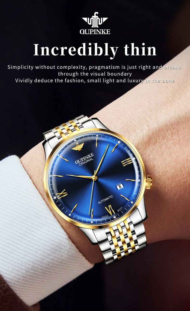 OUPINKE Fully Automatic Watch for Men Ultra Thin 7.3mm Original Import Swiss Movement High Quality Luxury Mechanical Wristwatch