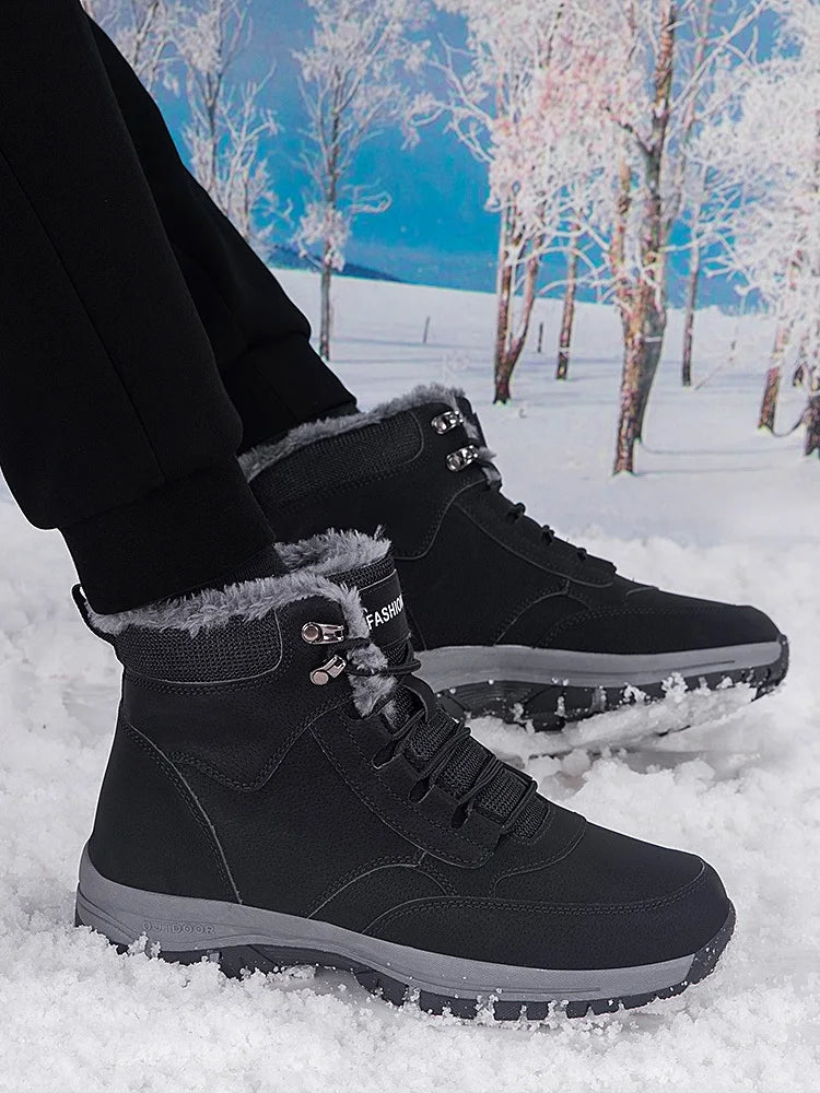 Winter Men's Snow Boots Couple Waterproof Sports Casual Shoes Plush Warm Men's Boots Outdoor Men's Hiking Boots Work Travel Shoe