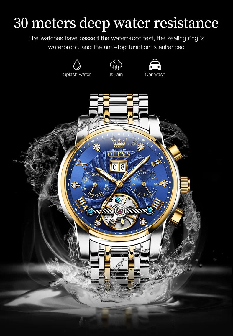 OLEVS 9910 Automatic Mechanical Watch for Men Luxury Skeleton Men's Wristwatches Stainless Steel Waterproof Original Man Watch