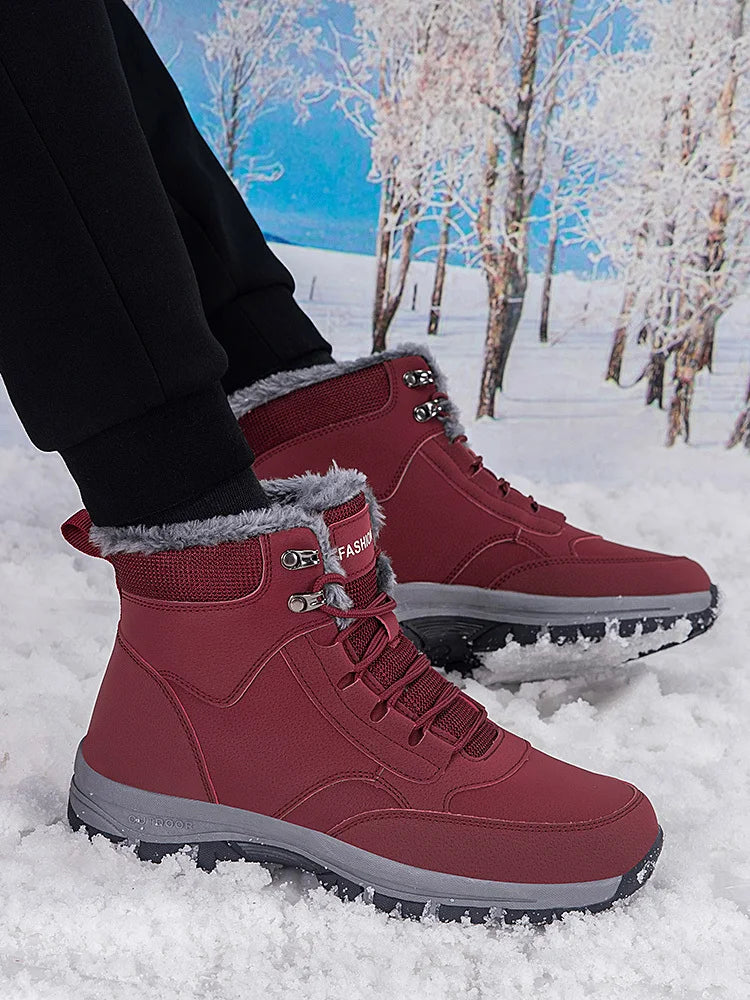 Winter Men's Snow Boots Couple Waterproof Sports Casual Shoes Plush Warm Men's Boots Outdoor Men's Hiking Boots Work Travel Shoe