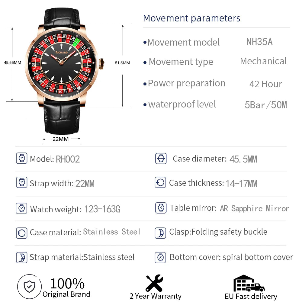 Richard Sapphire Glass NH35 Jacob & Co Betting Market Mens Mechanical Watches Watch Men Top Brands Luxury Wheel Turning  Watches