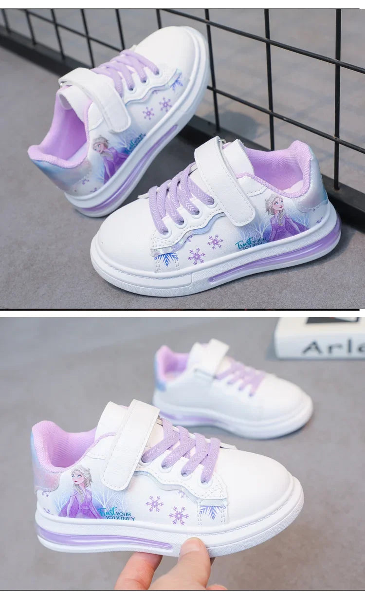 Disney Kids Girls Shoes 2024 Summer Children Sneakers Girls Elsa Frozen Princess Casual Sport Shoes Student Shoes Teen Shoes