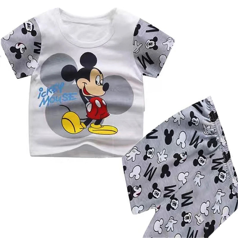 2pc Mickey Baby Summer Clothes Children's Tracksuit Short Sleeved Suit Girls Boys T-shirt + Shorts Outfits Disney Ropa De Niña