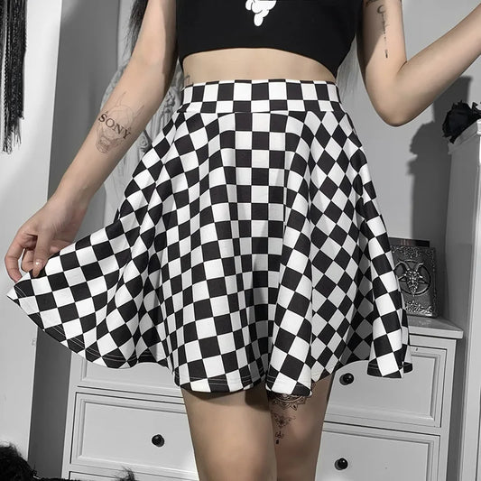 مجموعة اروين arwen&ajh group 2024  Dark Girl Contrast Plaid Stitching Skirt Sexy High Waist Over In Summer Sexy Gothic  Skirt