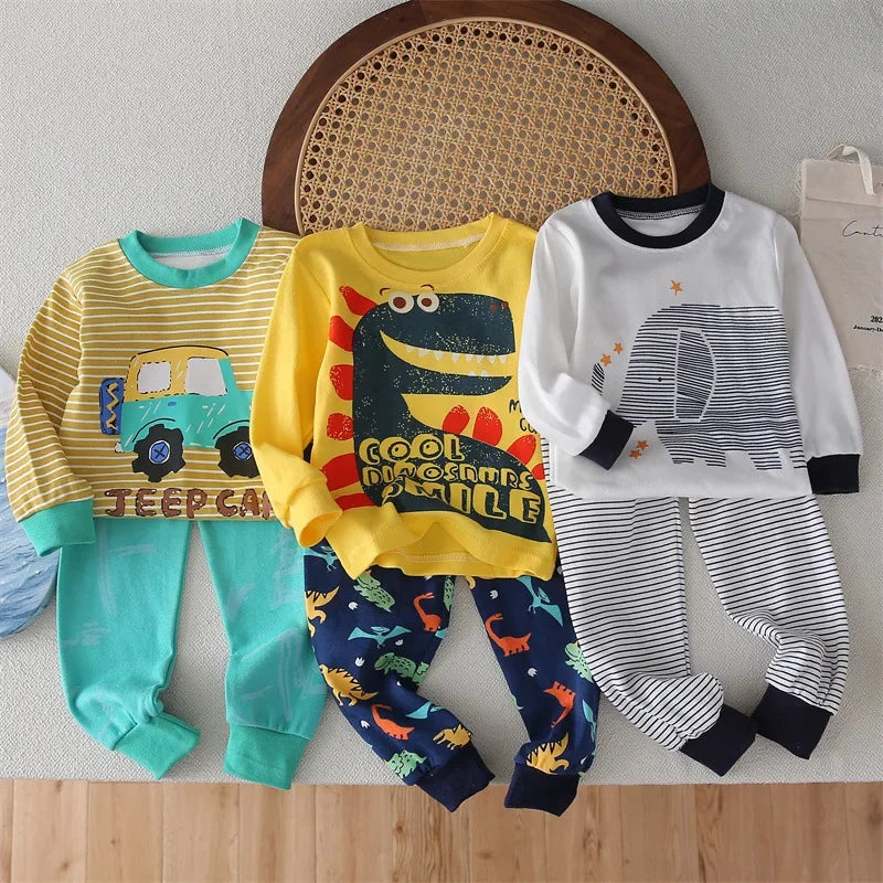 Toddler Boy Cartoon Fashion Dinosaur Printed Long Sleeve Top Pants 2pcs Children's Clothes Set  Autumn Underwear Baby Loungewear