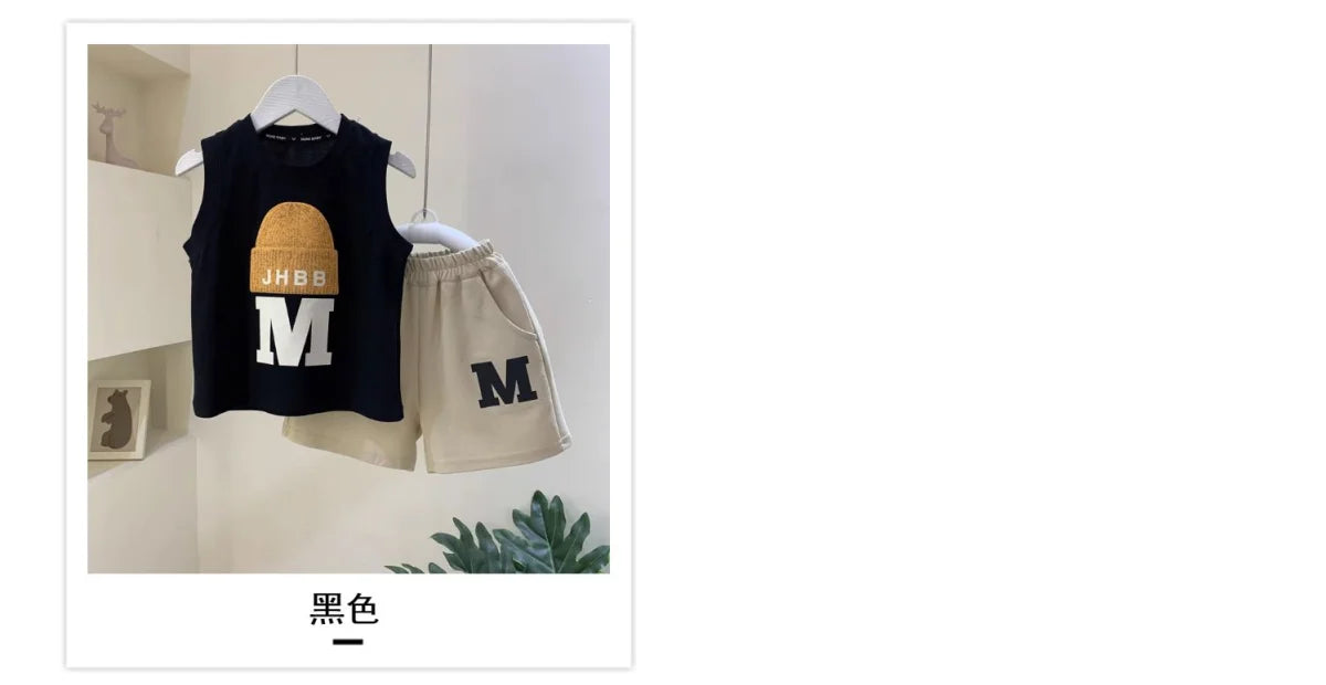 Children's Clothing Set Summer 2023 New Fashionable Boys and Baby Sleeveless T-shirt and Shorts 2-piece Set Kids Outfits