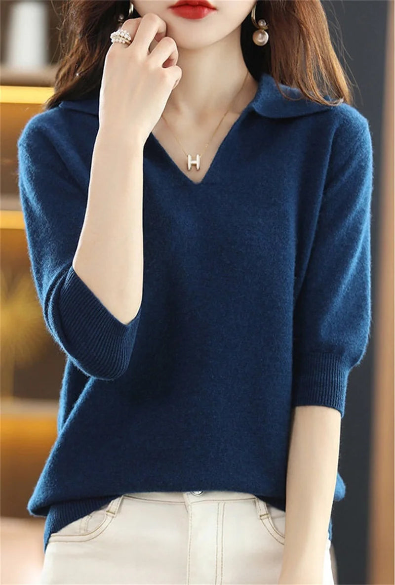 2024 New Women Knitted Sweaters Autumn Winter Warm Clothing Fashion Casual Sweater Long Sleeve Jumper V-Neck Loose Pullovers Top